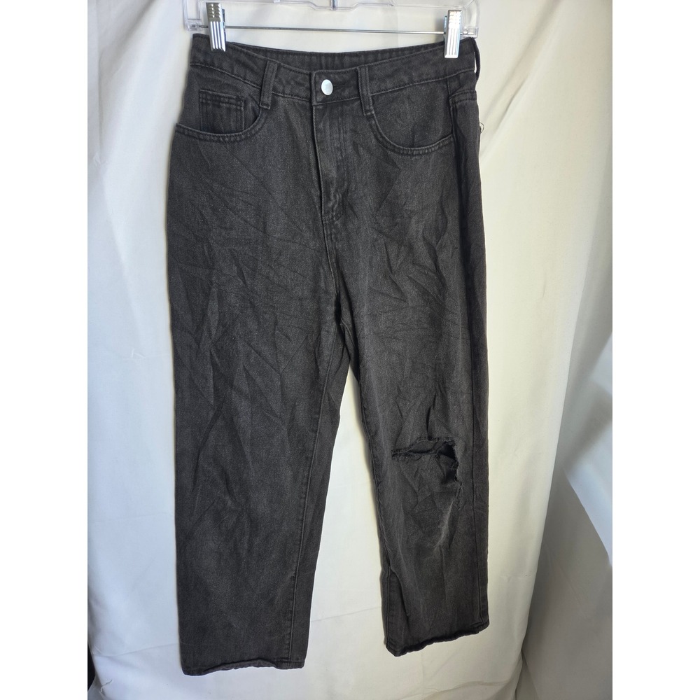 Dazy Distressed Jeans Kids M Black Dark Wash Regular High Straight